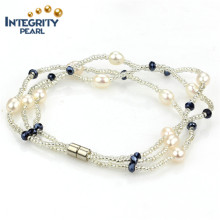 Natural Color Pearl Bracelet 6mm AAA Rice with Crystal Cultered Pearl Bracelet